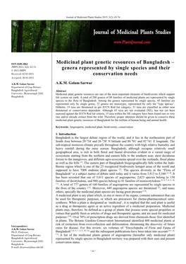 Medicinal Plant Genetic Resources of Bangladesh