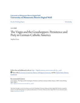 The Virgin and the Grasshoppers: Persistence and Piety in German-Catholic America