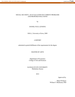 Social Security: an Evaluation of Current Problems and Proposed Solutions