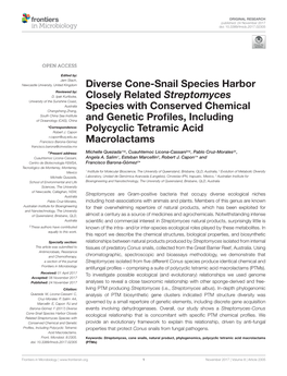 Diverse Cone-Snail Species Harbor Closely Related Streptomyces