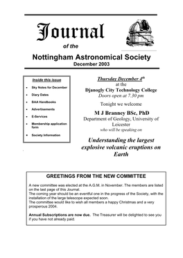 Of the Nottingham Astronomical Society December 2003