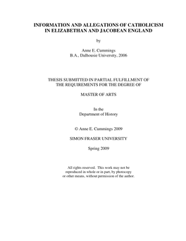 Information and Allegations of Catholicism in Elizabethan and Jacobean England