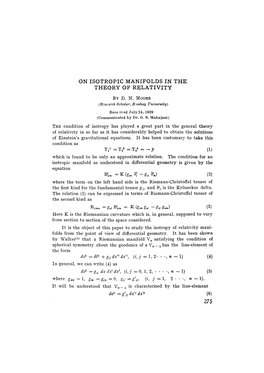 On Isotropic Manifolds in the Theory of Relativity