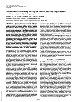 Molecular Evolutionary History of Ancient Aquatic Angiosperms (Rbcl Sequencing/Systematics/Nymphaeales/Phylogeny) DONALD H