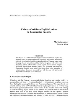 Culinary Caribbean English Lexicon in Panamanian Spanish