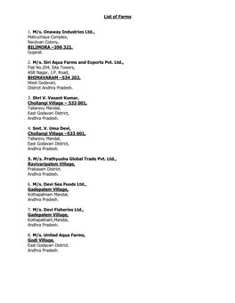 List of Farms 1. M/S. Onaway Industries Ltd., Matruchaya