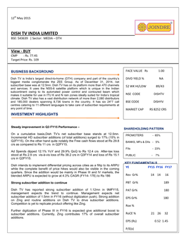 DISH TV INDIA LIMITED BSE: 543639 | Sector: MEDIA – DTH