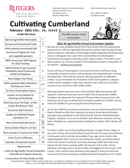 Cultivating Cumberland February - 2021 Inside This Issue: the Office Remains Closed to the Public