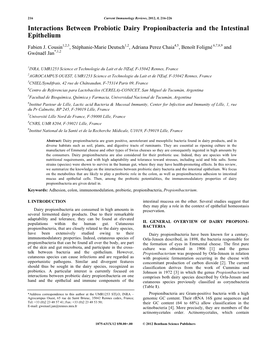 Interactions Between Probiotic Dairy Propionibacteria and the Intestinal Epithelium