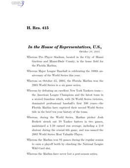 H. Res. 415 in the House of Representatives, U.S