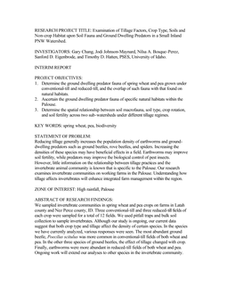 Examination of Tillage Factors, Crop Type, Soils and Non-Crop Habitat Upon Soil Fauna and Ground Dwelling Predators in a Small Inland PNW Watershed