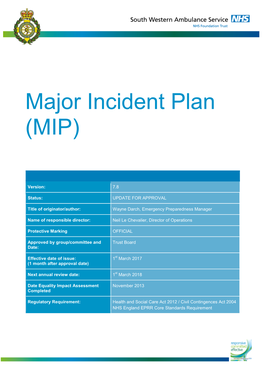 Major Incident Plan (MIP)