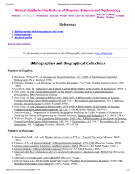 Reference Bibliographies and Biographical Collections