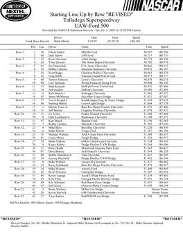 Starting Line up by Row 