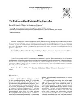 The Dolichopodidae (Diptera) of Mexican Amber 11 Boletín De La Sociedad Geológica Mexicana Volumen 68, Núm