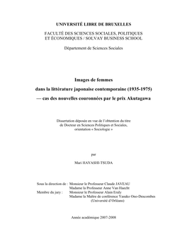 Images De Femmes Dans La Littérature Japonaise Contemporaine (1935-1975) — Cas Des Nouvelles Couronnées Par Le Prix Akutagawa