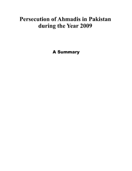 Persecution of Ahmadis in Pakistan During the Year 2009