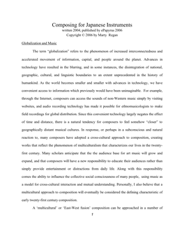 Composing for Japanese Instruments Written 2004, Published by Epapyrus 2006 Copyright © 2006 by Marty Regan