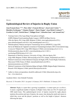 Epidemiological Review of Injuries in Rugby Union