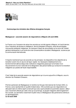 Maputo II : Haro Sur Andry Rajoelina ! Mardi, 25 Août 2009 17:49 - Mis À Jour Mercredi, 26 Août 2009 10:35