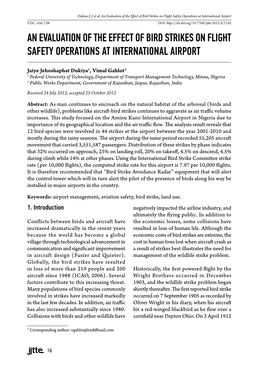 An Evaluation of the Effect of Bird Strikes on Flight Safety Operations At