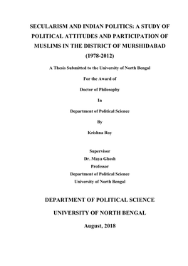 Secularism and Indian Politics: a Study of Political Attitudes and Participation of Muslims in the District of Murshidabad (1978-2012)