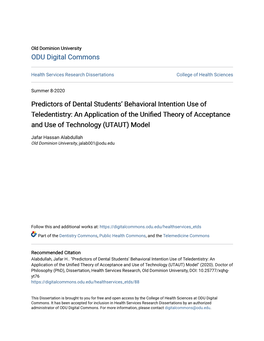 Predictors of Dental Students' Behavioral Intention Use Of