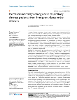 Increased Mortality Among Acute Respiratory Distress Patients from Immigrant Dense Urban Districts