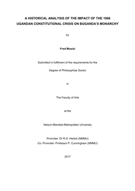 A Historical Analysis of the Impact of the 1966 Ugandan Constitutional Crisis on Buganda’S Monarchy