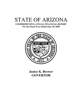 STATE of ARIZONA COMPREHENSIVE ANNUAL FINANCIAL REPORT for the Fiscal Year Ended June 30, 2008