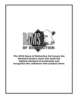 The 2019 Dams of Distinction List Honors the Hereford Breed's Cows Who Meet the Highest Standard of Production and Recognizes the Cattlemen Who Produce Them