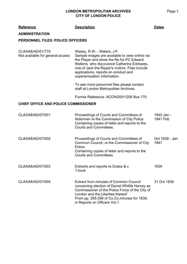 POLITAN ARCHIVES Page 1 CITY of LONDON POLICE