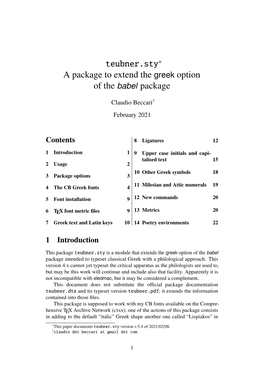 Teubner.Sty* a Package to Extend the Greek Option of the Babel Package