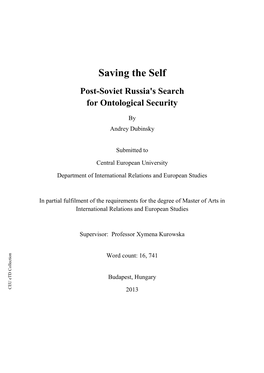 Saving the Self Post-Soviet Russia's Search for Ontological Security