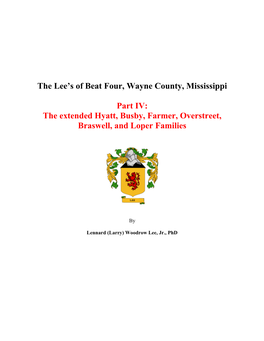 The Lee's of Beat Four, Wayne County, Mississippi Part IV