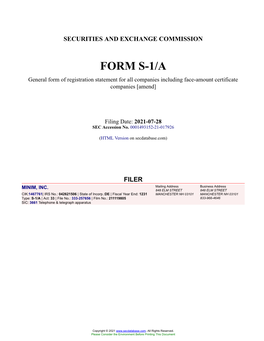 MINIM, INC. Form S-1/A Filed 2021-07-28