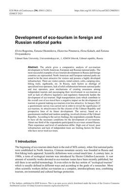 Development of Eco-Tourism in Foreign and Russian National Parks