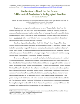 Confession Is Good for the Reader: a Rhetorical Analysis of a Pedagogical Problem by Elizabeth Wilber