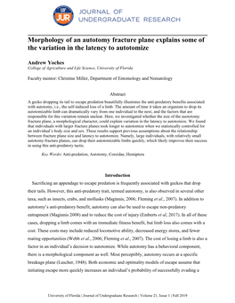 Morphology of an Autotomy Fracture Plane Explains Some of the Variation in the Latency to Autotomize