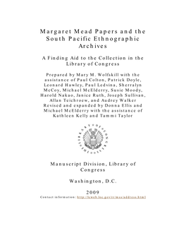 Margaret Mead Papers and the South Pacific Ethnographic Archives