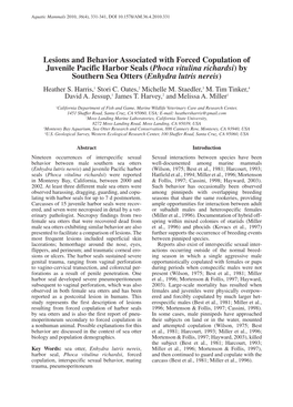 (Phoca Vitulina Richardsi) by Southern Sea Otters (Enhydra Lutris Nereis) Heather S