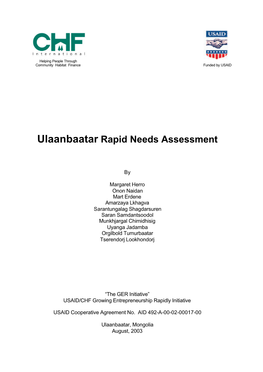 Ulaanbaatar Rapid Needs Assessment