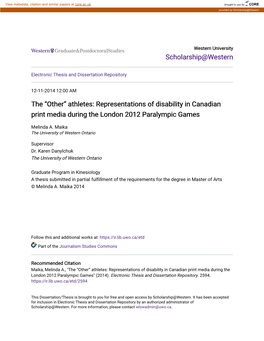 Athletes: Representations of Disability in Canadian Print Media During the London 2012 Paralympic Games