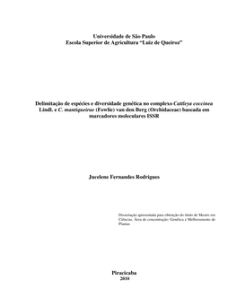 Delimitação De Espécies E Diversidade Genética No Complexo Cattleya Coccinea Lindl