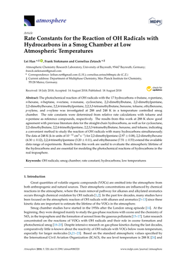 Rate Constants for the Reaction of OH Radicals with Hydrocarbons in a Smog Chamber at Low Atmospheric Temperatures