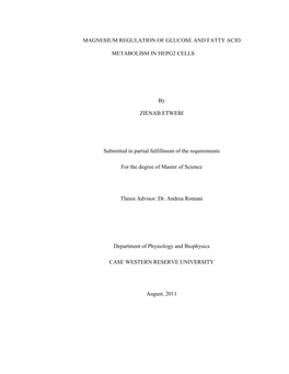 Magnesium Regulation of Glucose and Fatty Acid