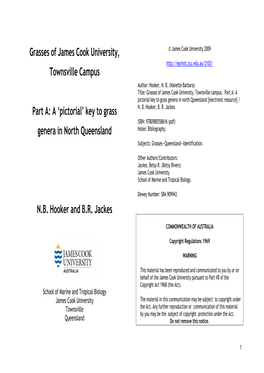 'Pictorial' Key to Grass Genera in North Queensland NB Hooker and BR