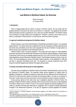 1 Law Reform in Northern Ireland. an Overview