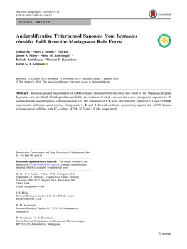 Antiproliferative Triterpenoid Saponins from Leptaulus Citroides Baill