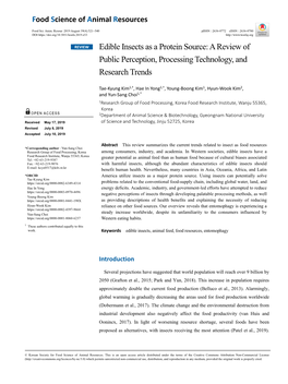 Edible Insects As a Protein Source: a Review of Public Perception, Processing Technology, And